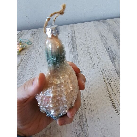 Beaded glass shell beach ornament glitter nautical Xmas tree life size sparkle - Picture 7 of 8